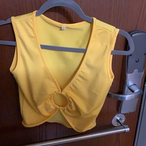 Yellow Crop Top, with Metal circle ring